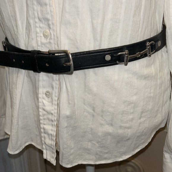 TORY Double snaffle silver horse bit, preowned black leather belt - Picture 6 of 8